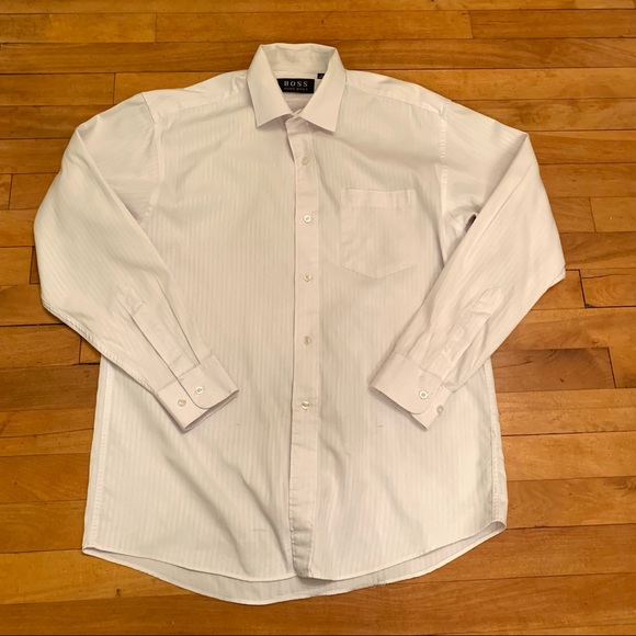 BOSS HUGO BOSS White on white Striped Dress Shirt - Men's 16 (32/33)